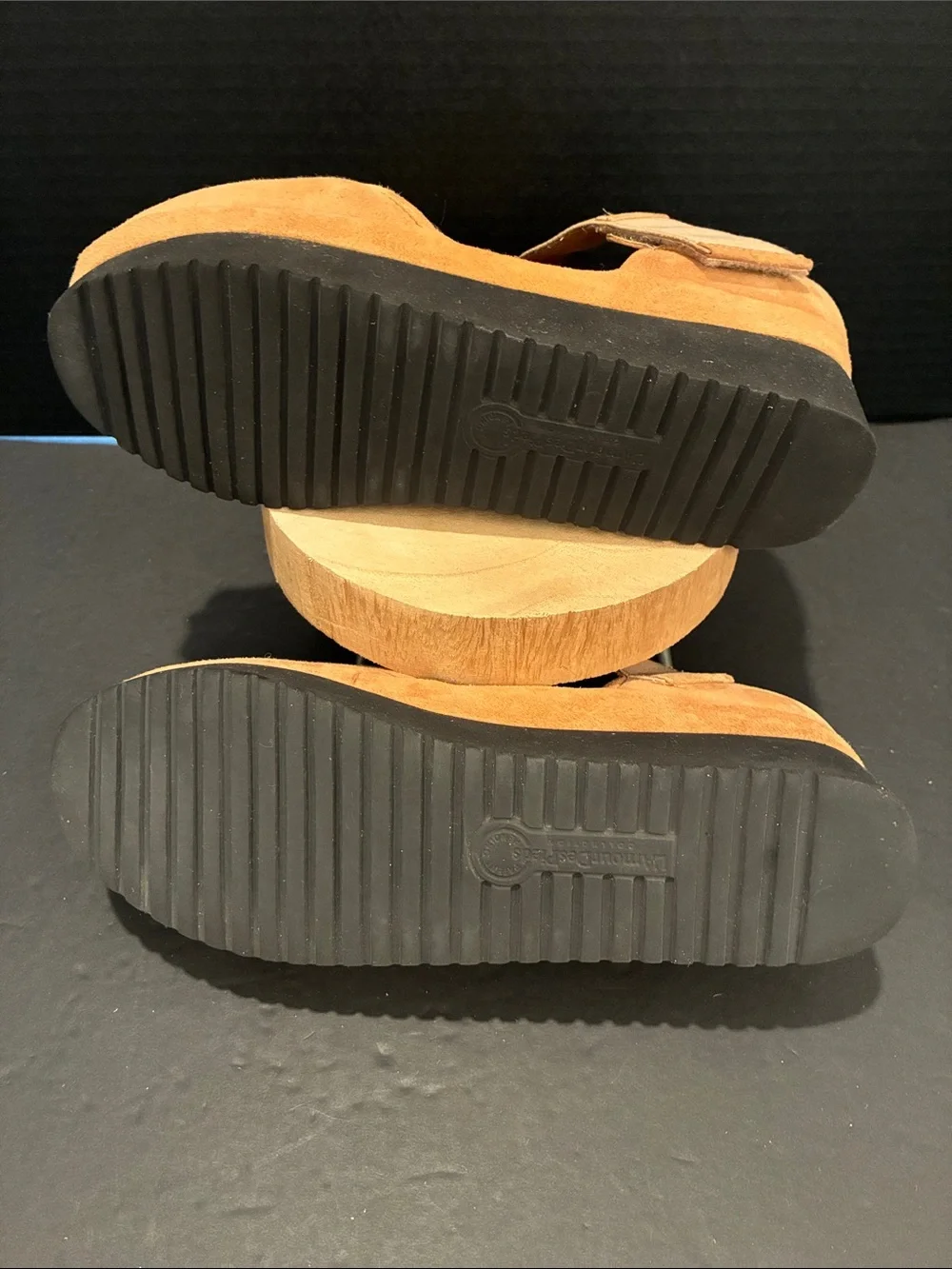 L'Amour Des Pieds Amadour platform sandal in tan suede.  Open Toe/Mary Jane